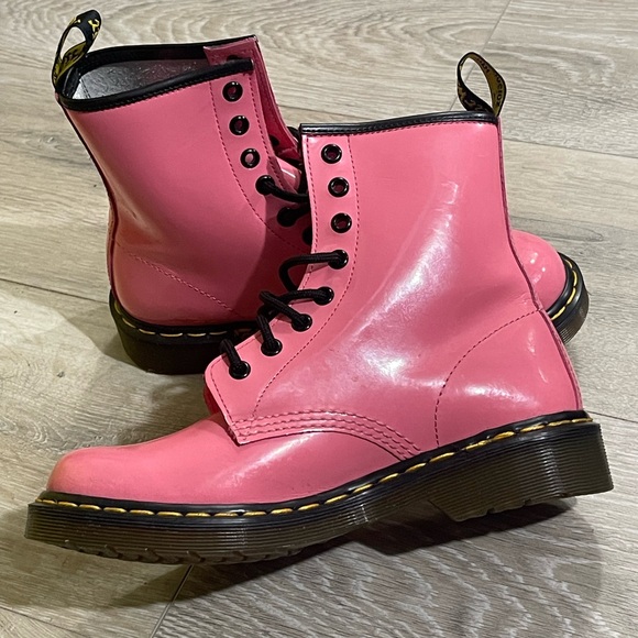 DR. MARTENS 1460 Pink Patent Leather Boots - Picture 1 of 10